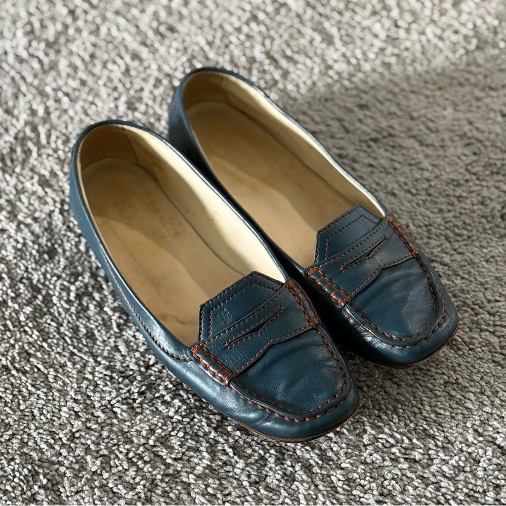 Tods blue penny loafers
